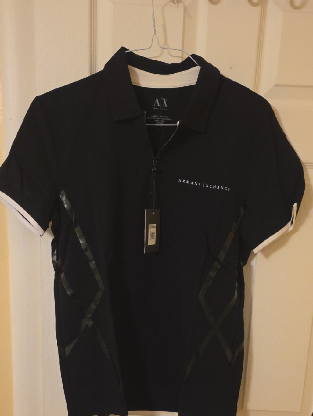 Armani Exchange Navy Short-Sleeve Polo with Zip Placket
